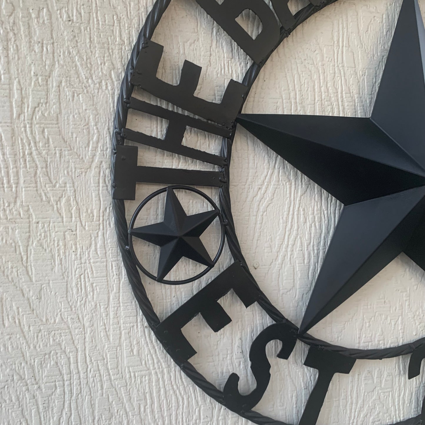 BARKER STYLE CUSTOM NAME STAR BARN METAL STAR 3d TWISTED ROPE RING LONESTAR WESTERN HOME DECOR RUSTIC BLACK HANDMADE 24",32",36",50"