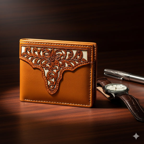 MEN'S WALLET GENUINE LEATHER BIFOLD WESTERN STYLE WALLET NEW