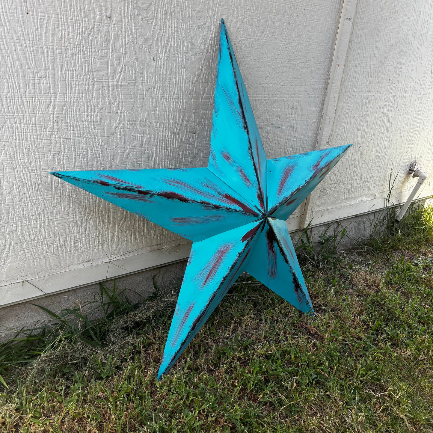 TURQUOISE DISTRESSED TWO TONE BARN STAR METAL ART WESTERN HOME DECOR HANDMADE