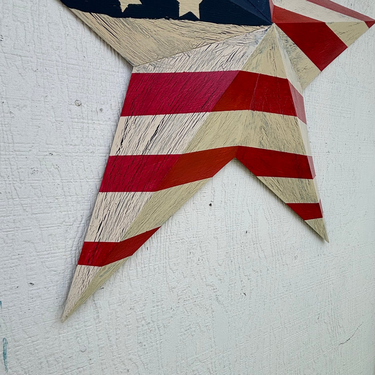 USA FLAG STAR CRACKLE RED IVORY NAVY BLUE METAL BARN STAR METAL WALL ART WESTERN HOME DECOR HANDMADE NEW