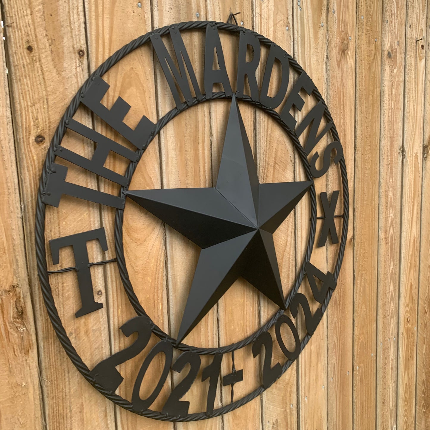 MARDENS STYLE CUSTOM NAME STAR BARN METAL STAR 3d TWISTED ROPE RING WESTERN HOME DECOR RUSTIC BLACK HANDMADE 24",32",36",50"
