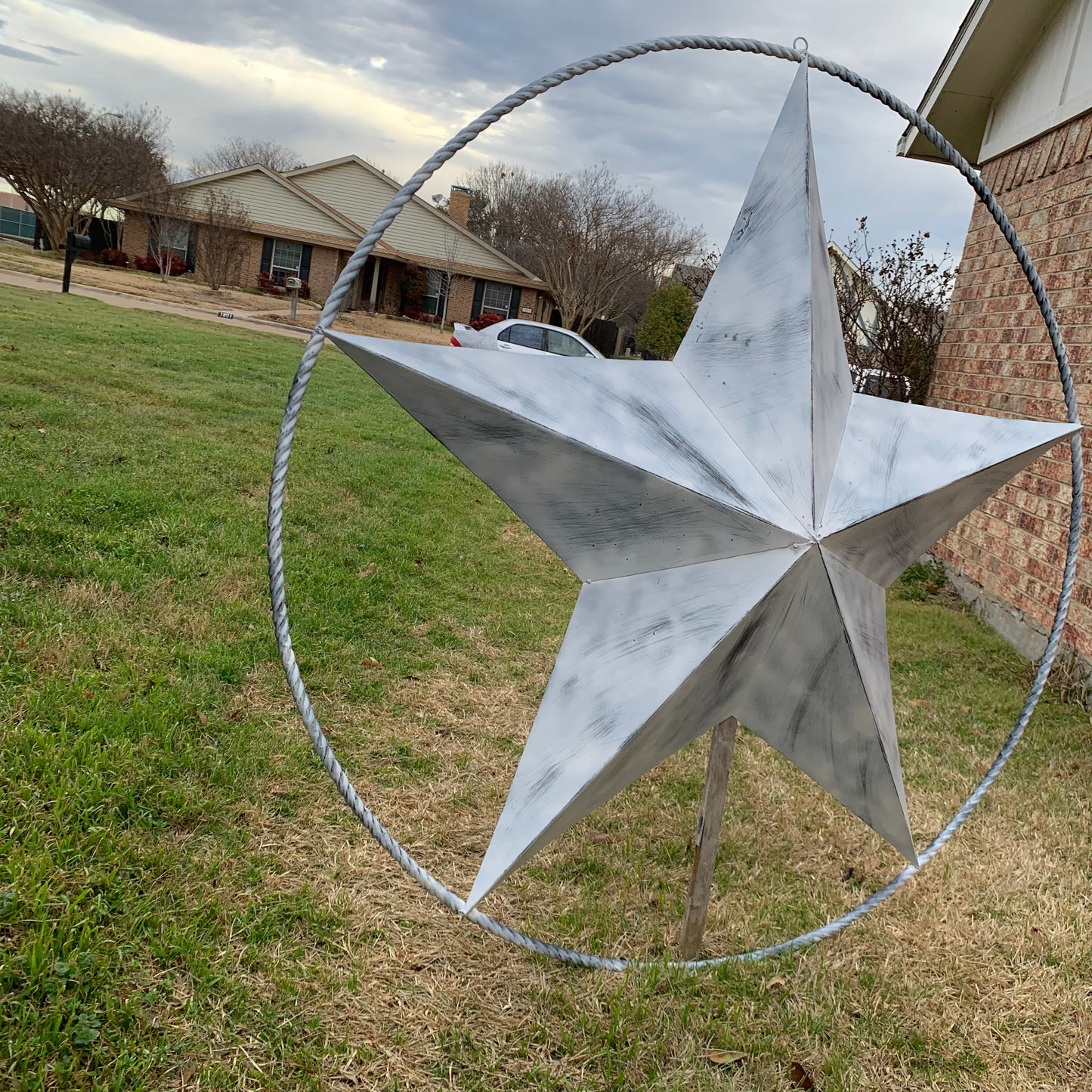 5 FOOT WHITE DISTRESSED STAR TWO TONE TEXTURE BARN STAR METAL LONESTAR TWISTED ROPE RING WESTERN HOME DECOR HANDMADE NEW