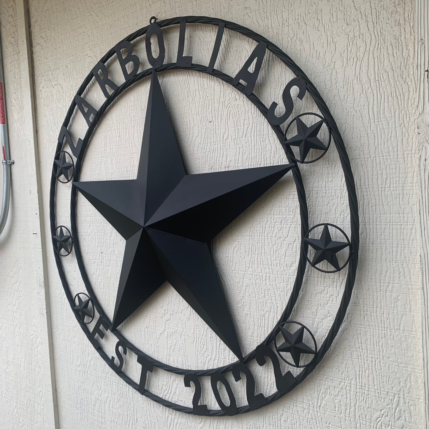ZARBOLIAS STYLE CUSTOM NAME STAR BARN METAL STAR 3d TWISTED ROPE RING WESTERN HOME DECOR RUSTIC BLACK HANDMADE 24",32",36",50"