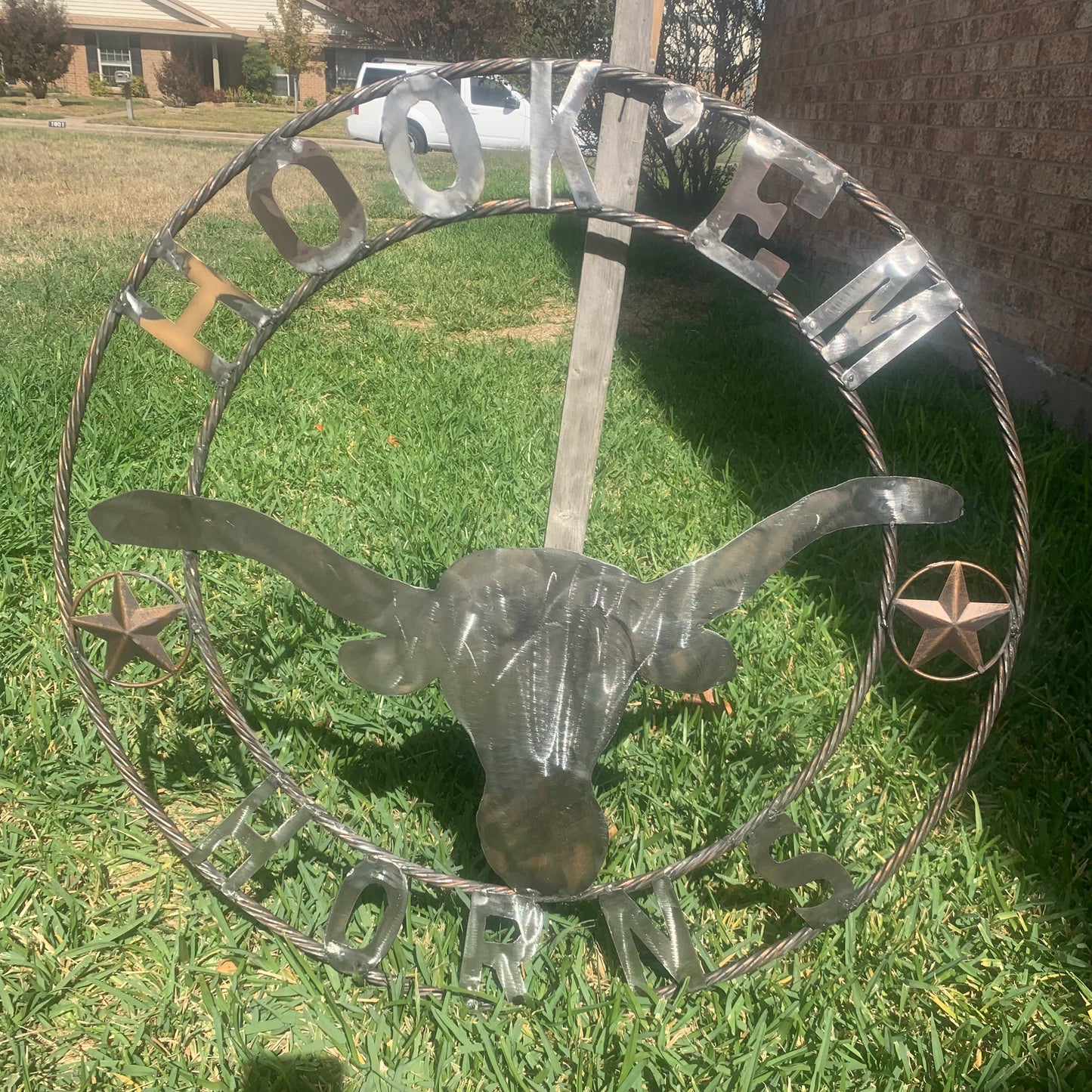 HOOKEM HORNS & LONE STAR TEXAS LONGHORNS HOOK EM RAW METAL UNPAINTED CUSTOM VINTAGE CRAFT WALL ART TEAM SIGN HANDMADE