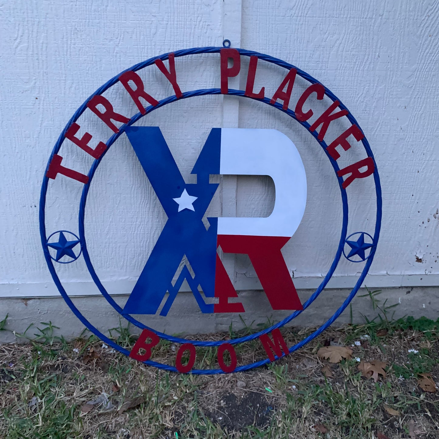 #EH11299 CUSTOM NAME XR ROOFING STYLE SIGN RED,WHITE & BLUE TEXAS FLAG LOGO HANDMADE