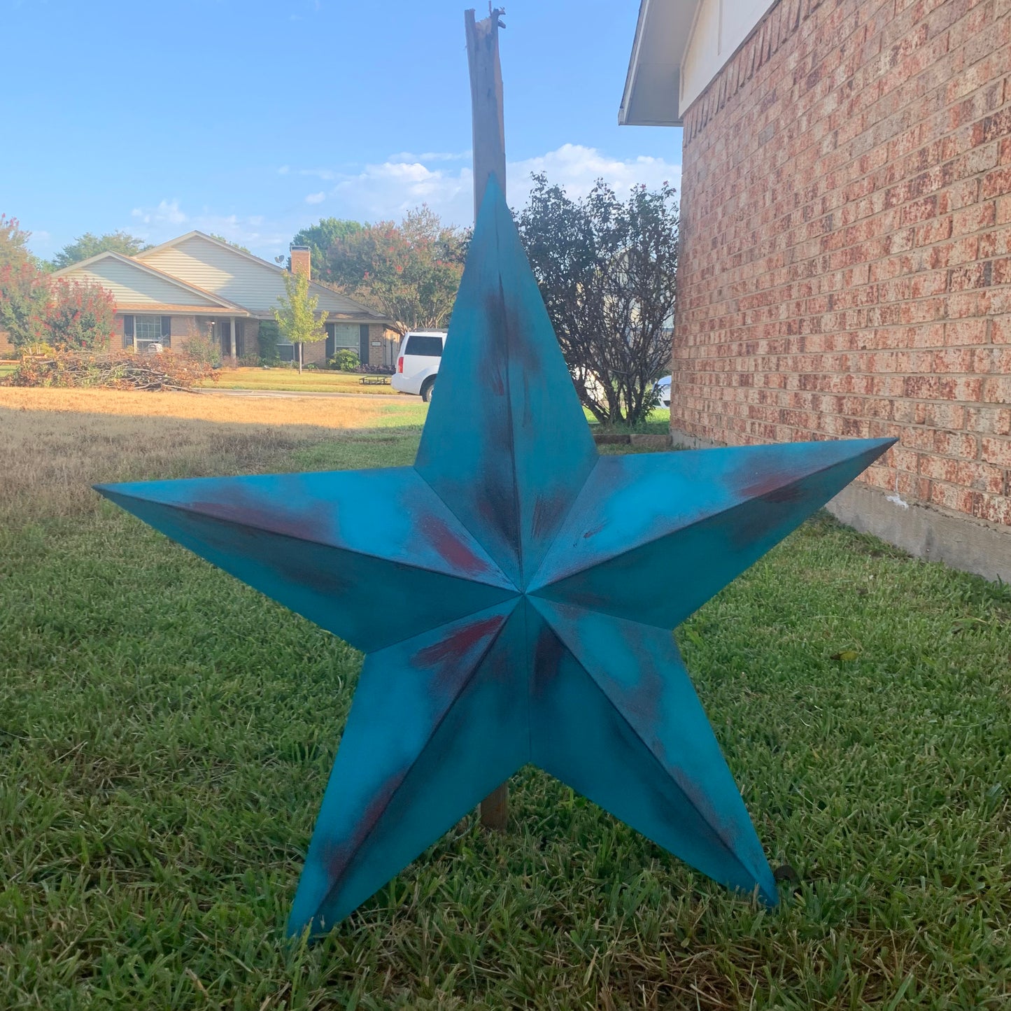 #EH10540 TURQUOISE DISTRESSED TWO TONE BARN STAR METAL ART WESTERN HOME DECOR HANDMADE NEW