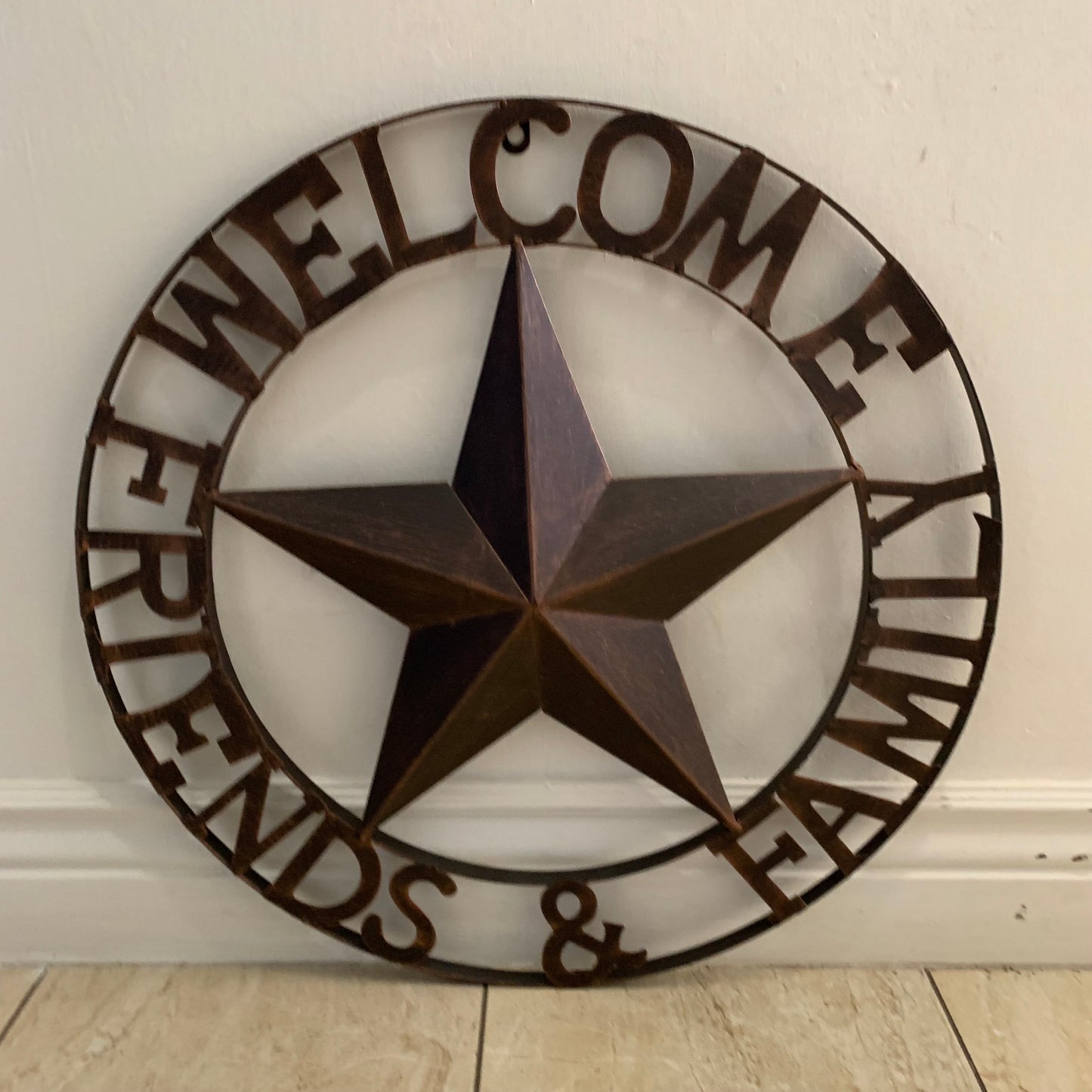 WELCOME FRIENDS FAMILY BARN METAL STAR WALL ART BRONZE WESTERN HOME DECOR HANDMADE NEW #EH13339