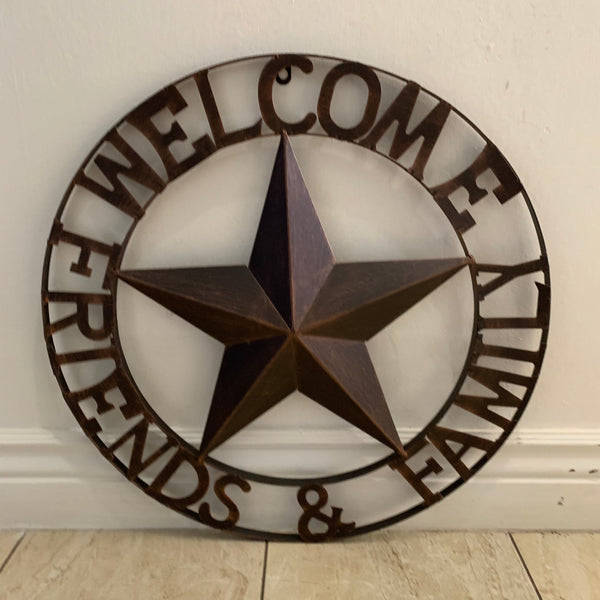 WELCOME FRIENDS FAMILY BARN METAL STAR WALL ART WESTERN HOME DECOR HANDMADE NEW