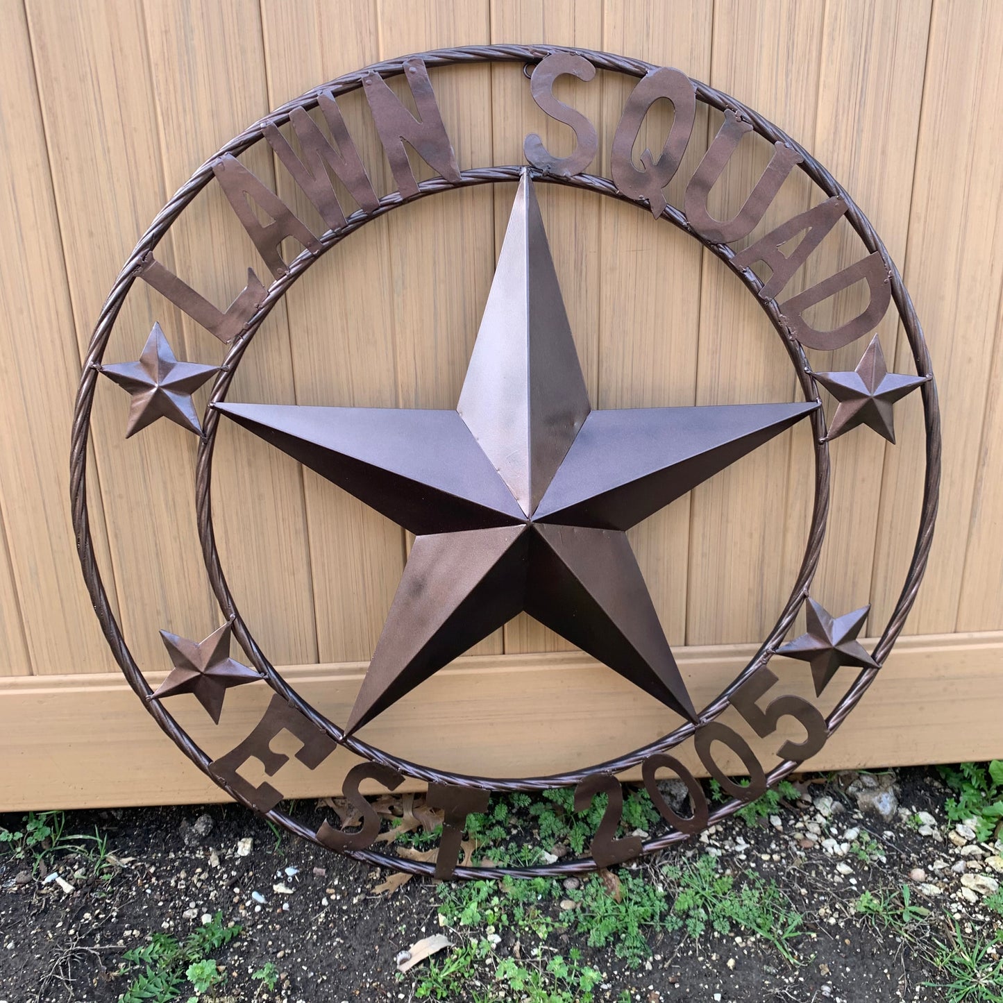 LAWN SQUAD STYLE CUSTOM BARN STAR NAME YOUR CUSTOM NAME STAR METAL NAME BARN STAR WITH TWISTED ROPE RING DESIGN METAL WALL 3d STAR ART WESTERN HOME DECOR RUSTIC BRONZE NEW