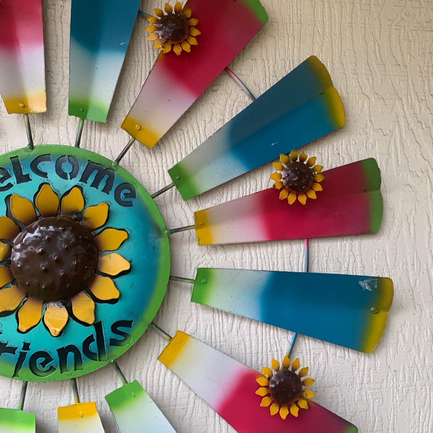 32" WINDMILL WELCOME FRIENDS FARMHOUSE WALL ART METAL WESTERN HOME DECOR NEW #EH12175