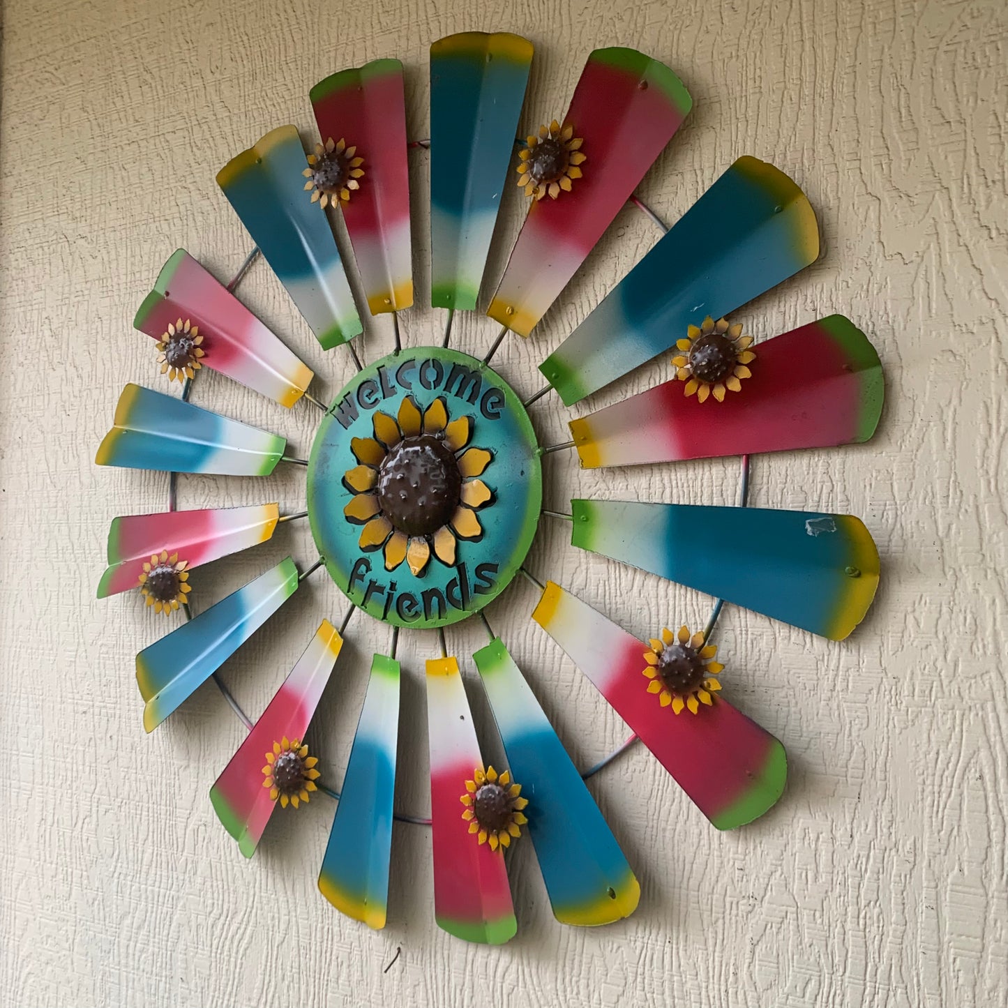 32" WINDMILL WELCOME FRIENDS FARMHOUSE WALL ART METAL WESTERN HOME DECOR NEW #EH12175