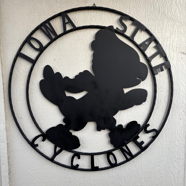 12", 18", 24", 32" IOWA STATE CYCLONES CUSTOM BLACK METAL VINTAGE CRAFT TEAM SIGN HANDMADE 36",40",44",50"