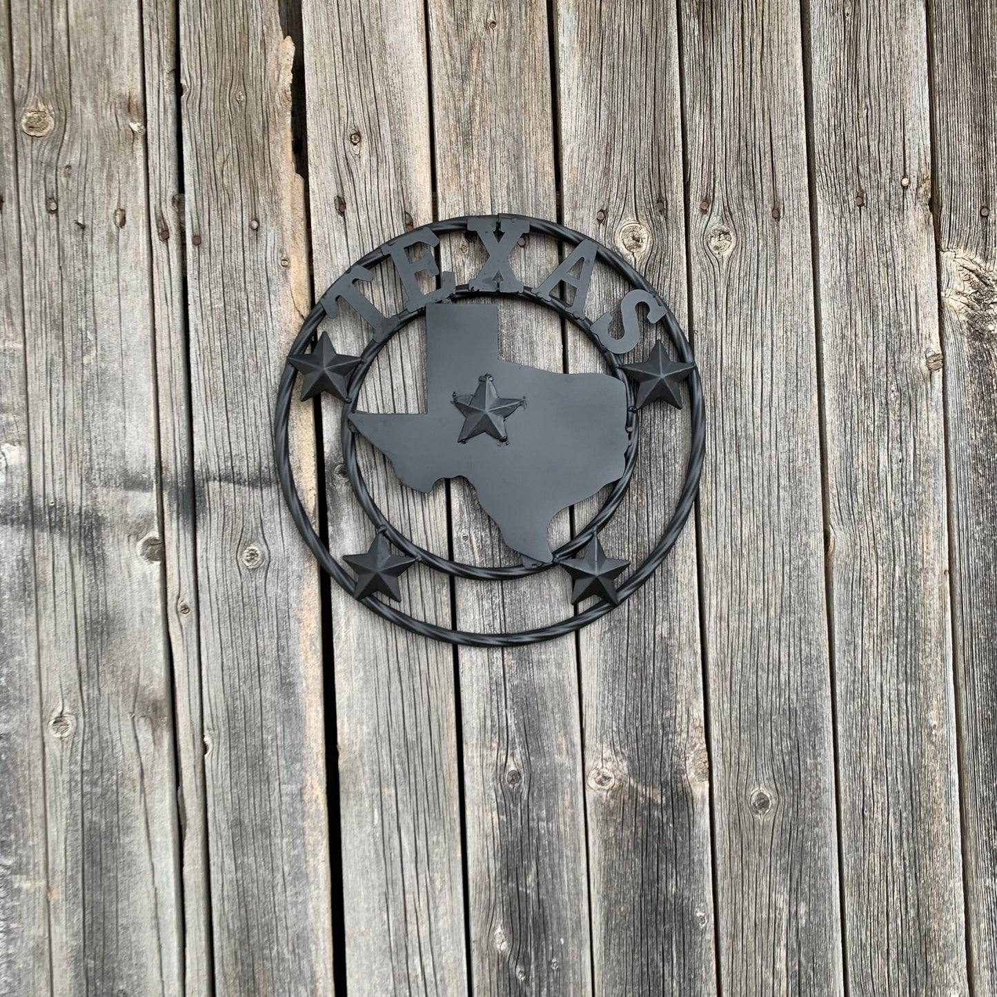 12" STATE OF TEXAS MAP RUSTIC BLACK TWISTED RING METAL SIGN WESTERN HOME DECOR HANDMADE NEW