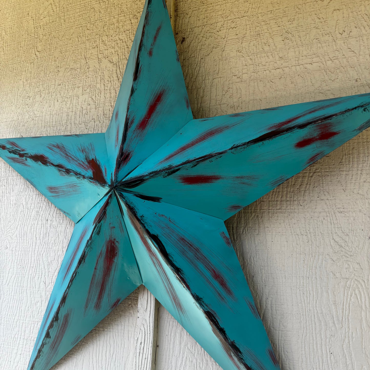 TURQUOISE DISTRESSED TWO TONE BARN STAR METAL ART WESTERN HOME DECOR HANDMADE