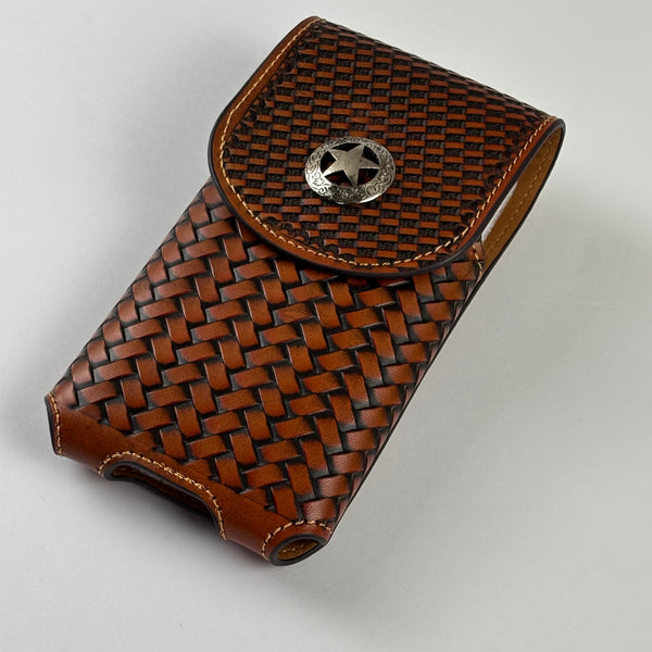 7" LONE STAR LEATHER HOLSTER TAN BROWN STAR POUCH EXTRA LARGE  BELT LOOP CELL PHONE CASE UNIVERSAL OVERSIZE #EH12702