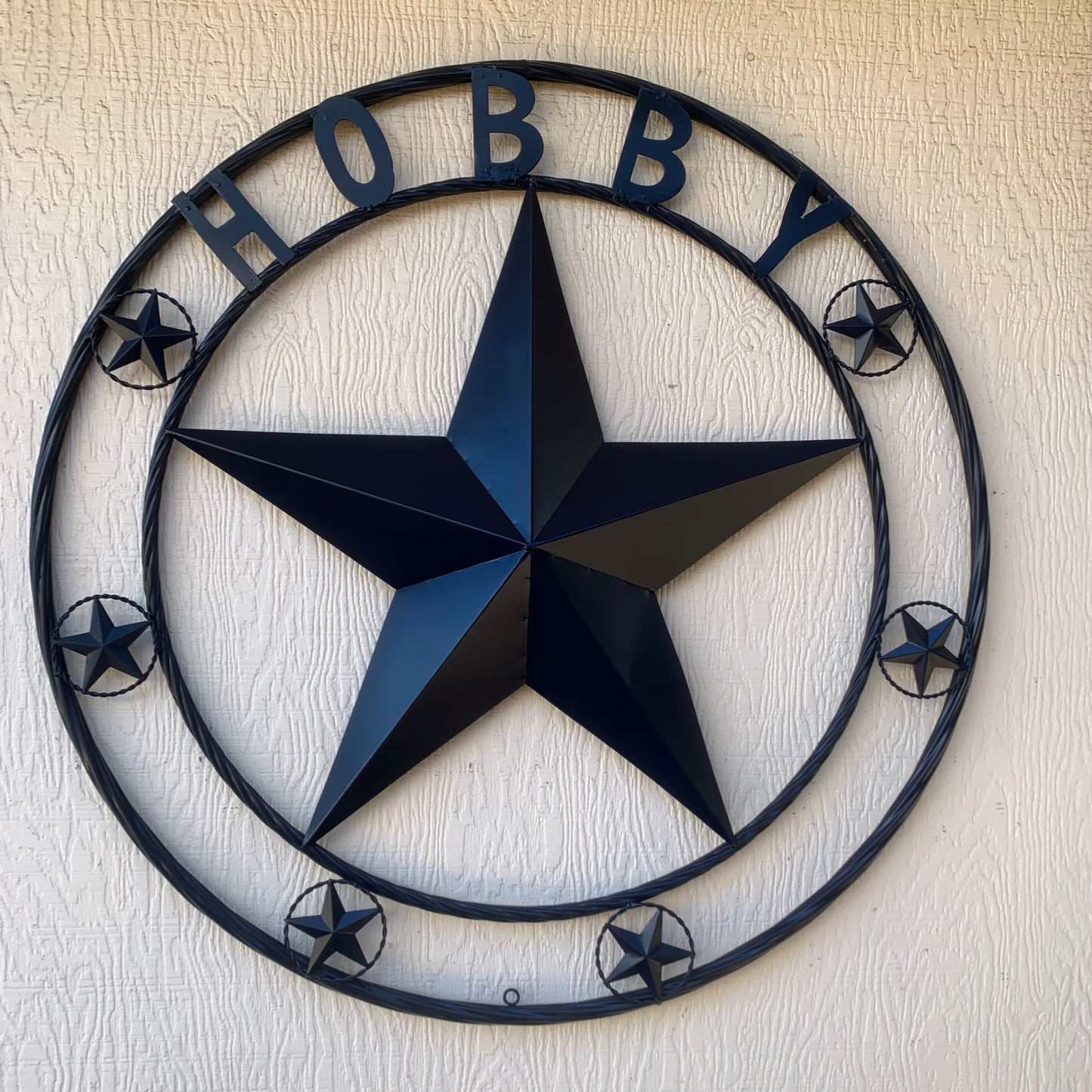 HOBBY STYLE CUSTOM NAME STAR BARN METAL STAR 3d TWISTED ROPE RING WESTERN HOME DECOR RUSTIC NAVY BLUE HANDMADE 24",32",36",50"