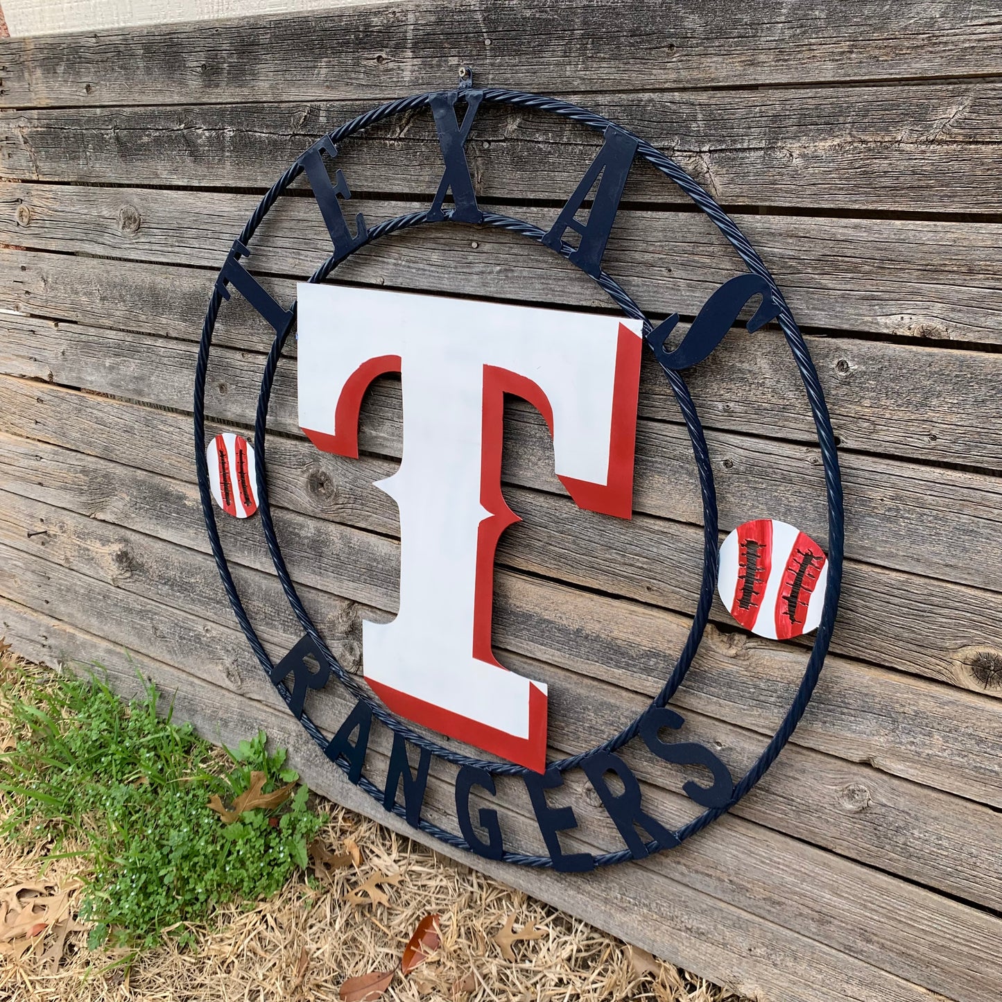 TEXAS RANGERS CUSTOM METAL VINTAGE CRAFT TEAM SIGN WHITE & RED & NAVY BLUE RING HANDMADE