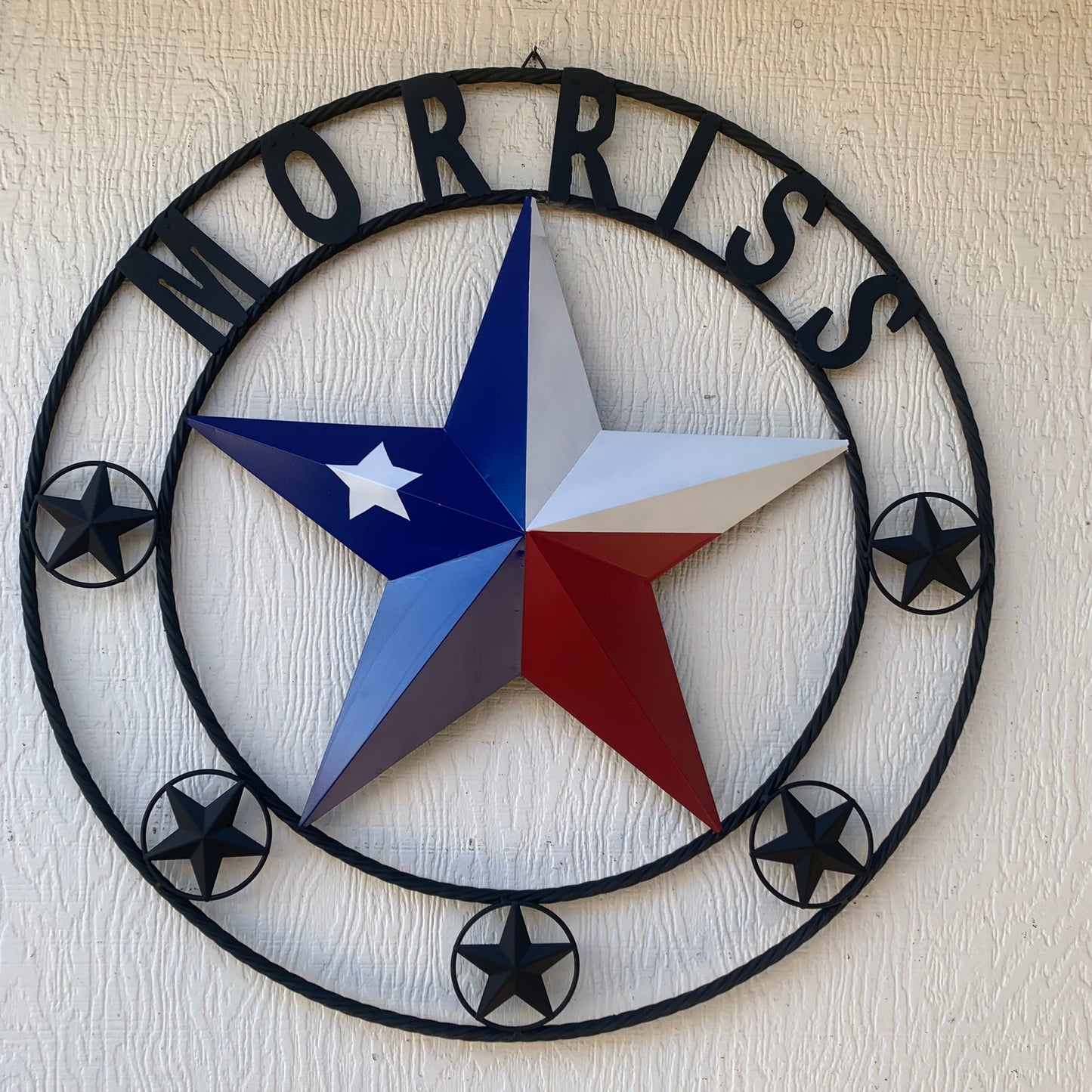 MORRISS TEXAS FLAG STYLE CUSTOM NAME STAR TWISTED ROPE BLACK RING WESTERN HOME DECOR HANDMADE