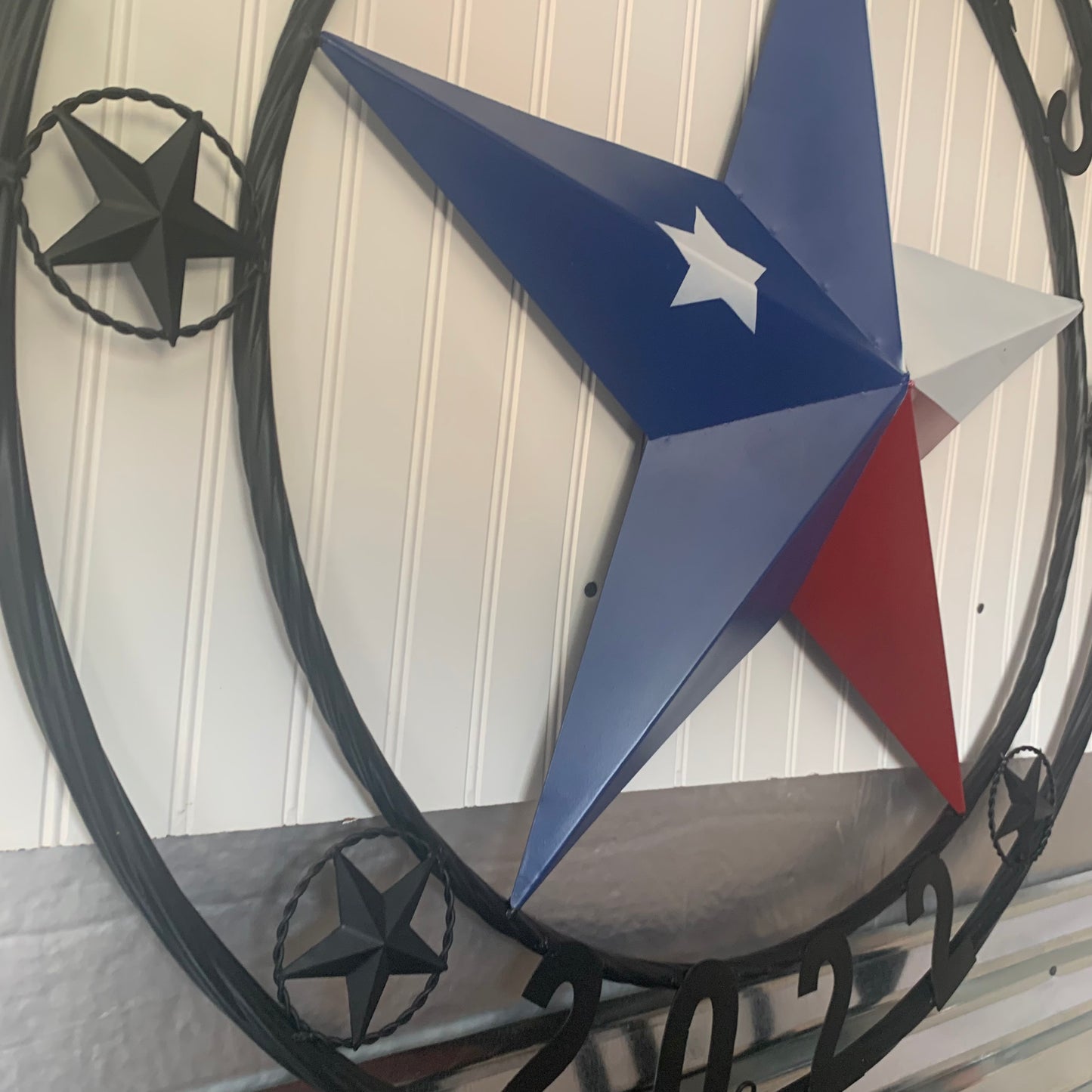 TEXAS 2022 STYLE CUSTOM NAME BARN STAR METAL LONESTAR 3d TWISTED BLACK ROPE RING WESTERN HOME DECOR   HANDMADE 24",32",36"
