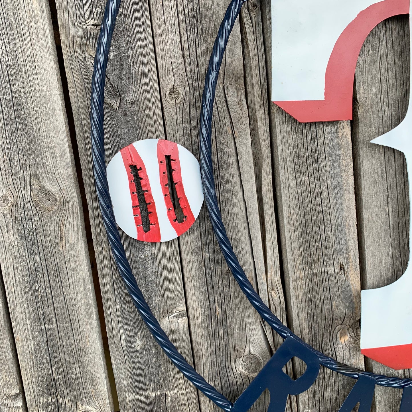 TEXAS RANGERS CUSTOM METAL VINTAGE CRAFT TEAM SIGN WHITE & RED & NAVY BLUE RING HANDMADE