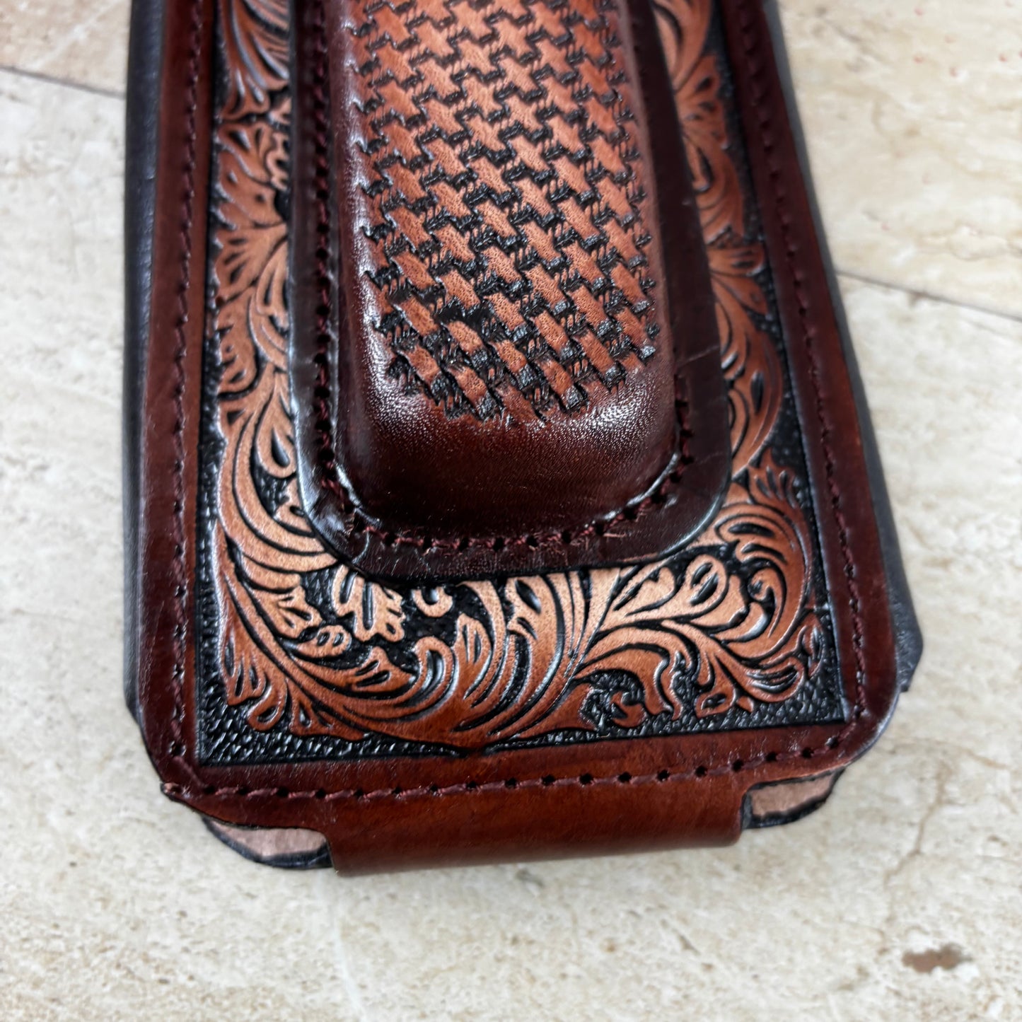 COWBOY BOOT HAT ROPING LEATHER HOLSTER 7" PHONE POUCH WITH KNIFE HOLDER FRONT EXTRA LARGE  BELT LOOP CELL PHONE CASE UNIVERSAL OVERSIZE MADE IN MEXICO #EH13862