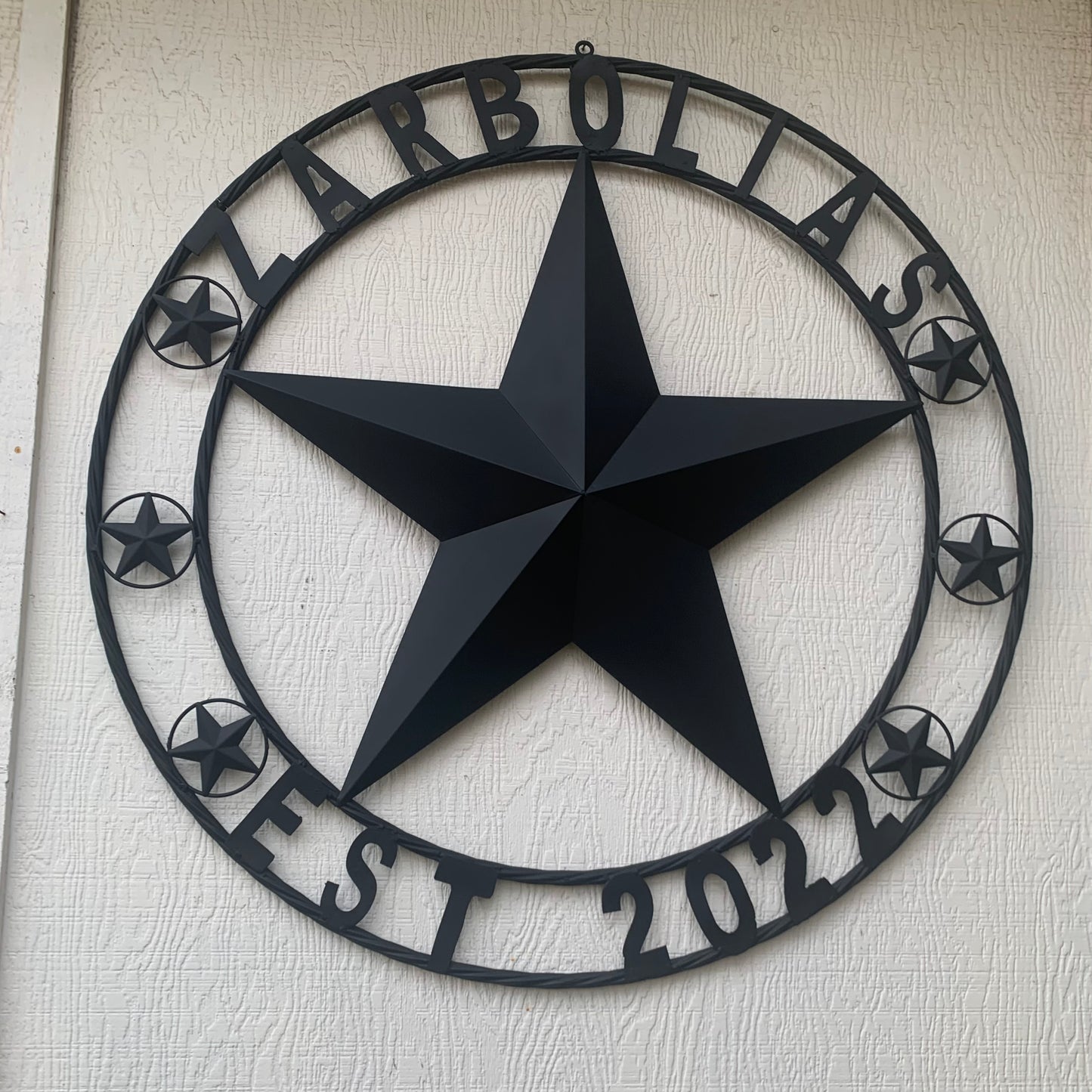 ZARBOLIAS STYLE CUSTOM NAME STAR BARN METAL STAR 3d TWISTED ROPE RING WESTERN HOME DECOR RUSTIC BLACK HANDMADE 24",32",36",50"