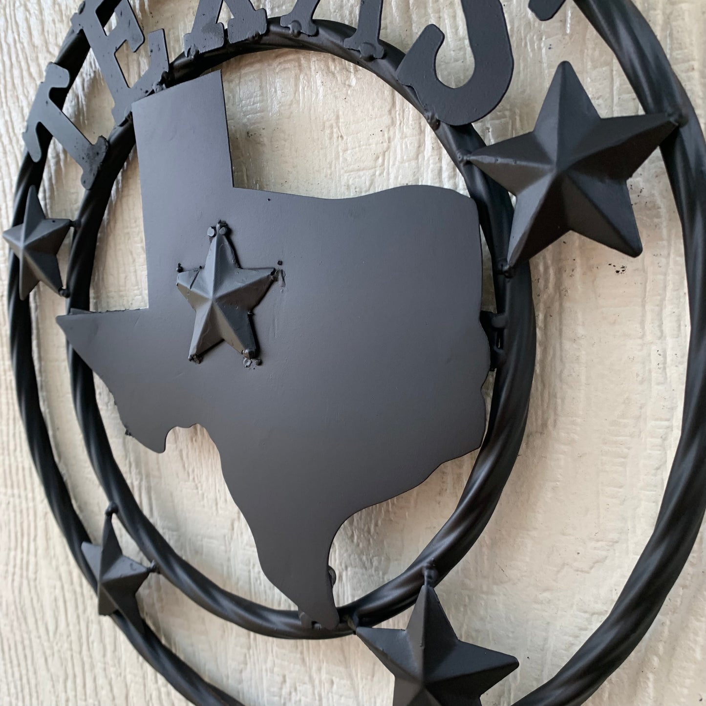 12" STATE OF TEXAS MAP RUSTIC BLACK TWISTED RING METAL SIGN WESTERN HOME DECOR HANDMADE NEW