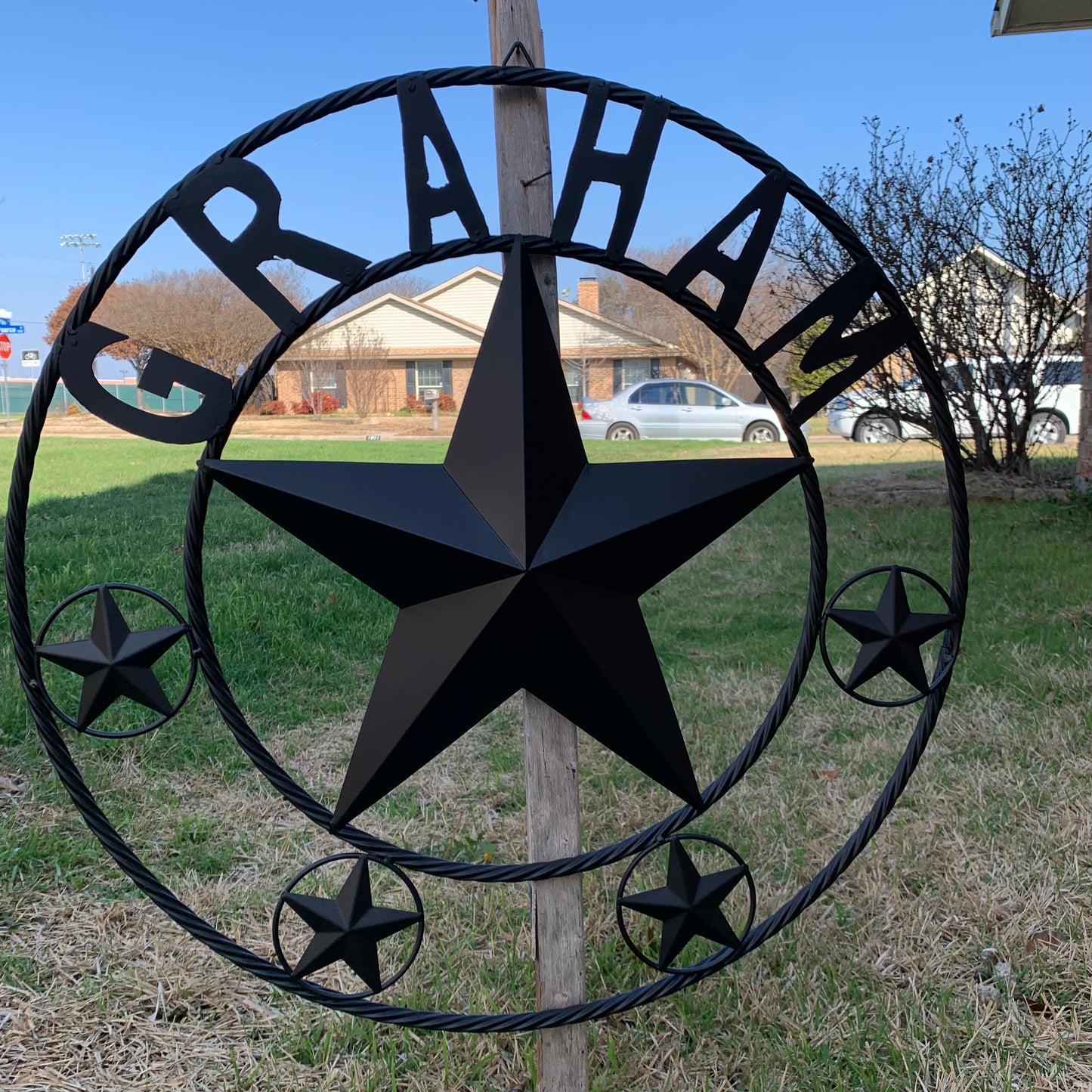 GRAHAM STYLE YOUR CUSTOM NAME STAR BARN STAR METAL LONE STAR WESTERN HOME DECOR RUSTIC BLACK HANDMADE 24",32",36",50"