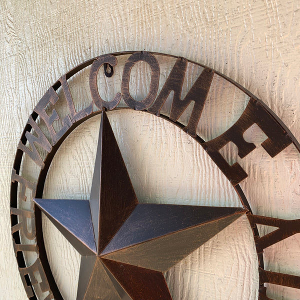 WELCOME FRIENDS FAMILY BARN METAL STAR WALL ART WESTERN HOME DECOR HANDMADE NEW