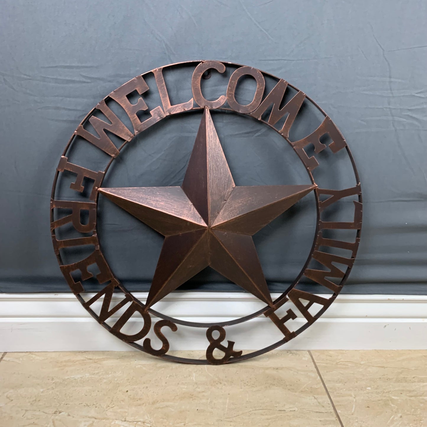 WELCOME FRIENDS FAMILY BARN METAL STAR WALL ART BRONZE WESTERN HOME DECOR HANDMADE NEW #EH13339