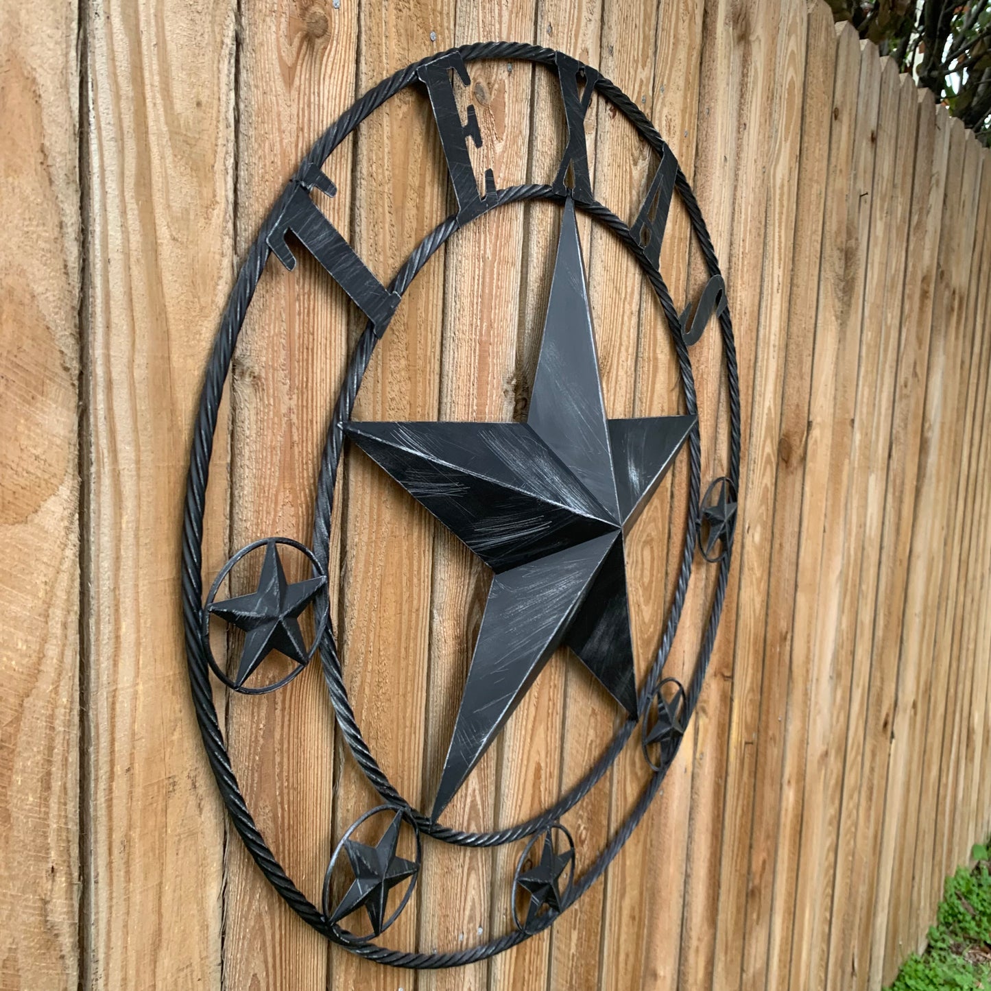TEXAS BLACK DISTRESSED STAR TWO TONE TEXTURE BARN STAR METAL LONESTAR TWISTED ROPE RING WESTERN HOME DECOR HANDMADE NEW