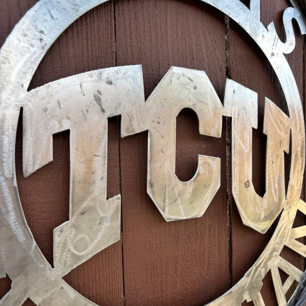 TCU TEXAS CHRISTIAN CUSTOM RAW METAL VINTAGE CRAFT TEAM SIGN UNPAINTED HANDMADE
