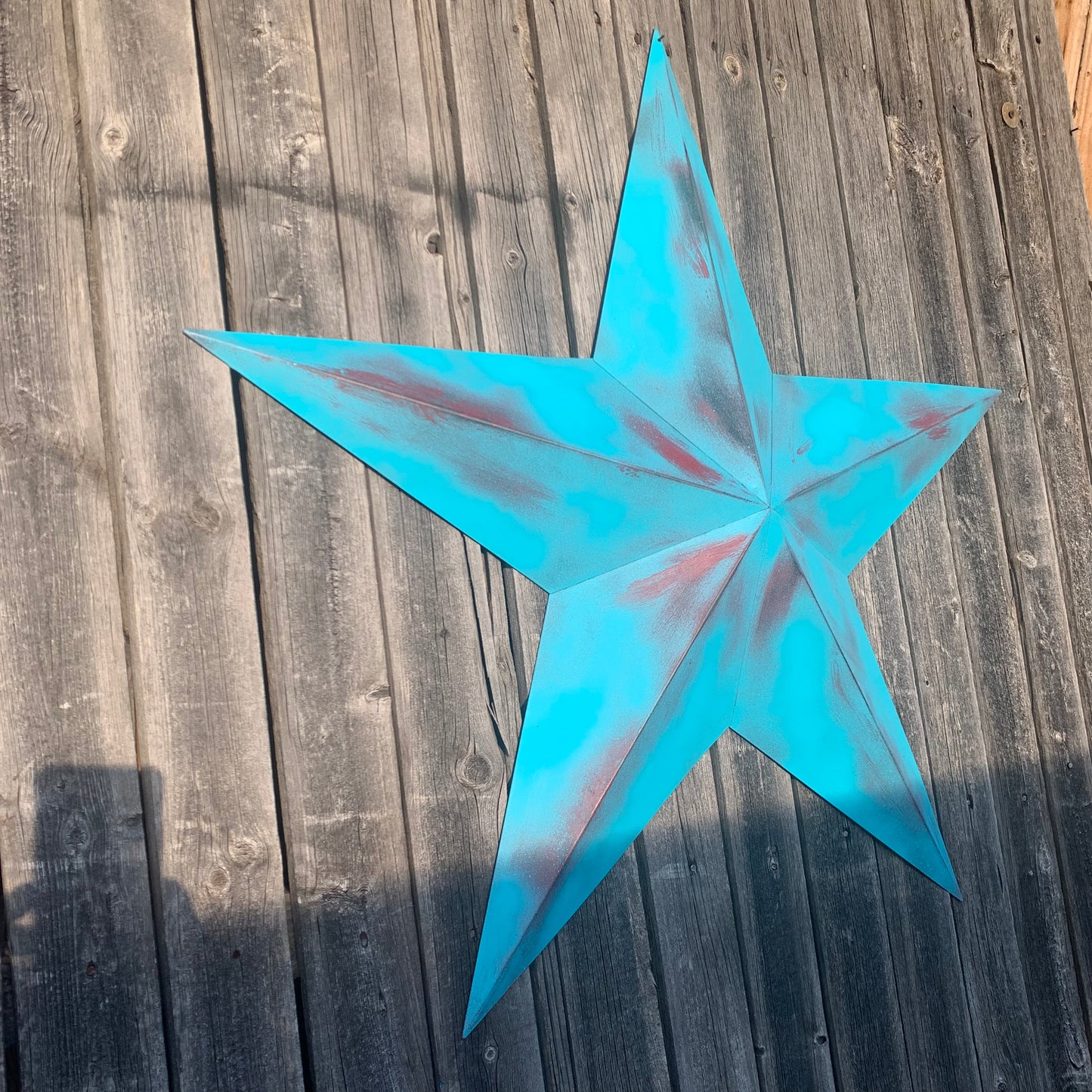 #EH10540 TURQUOISE DISTRESSED TWO TONE BARN STAR METAL ART WESTERN HOME DECOR HANDMADE NEW