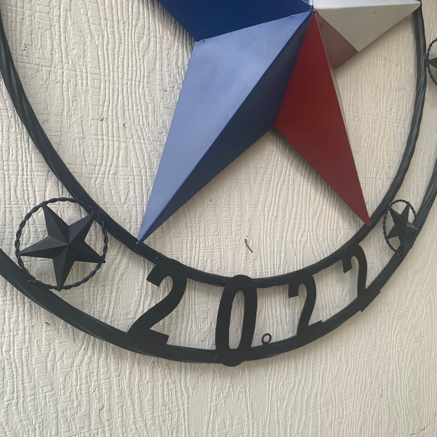 TEXAS 2022 STYLE CUSTOM NAME BARN STAR METAL LONESTAR 3d TWISTED BLACK ROPE RING WESTERN HOME DECOR   HANDMADE 24",32",36"