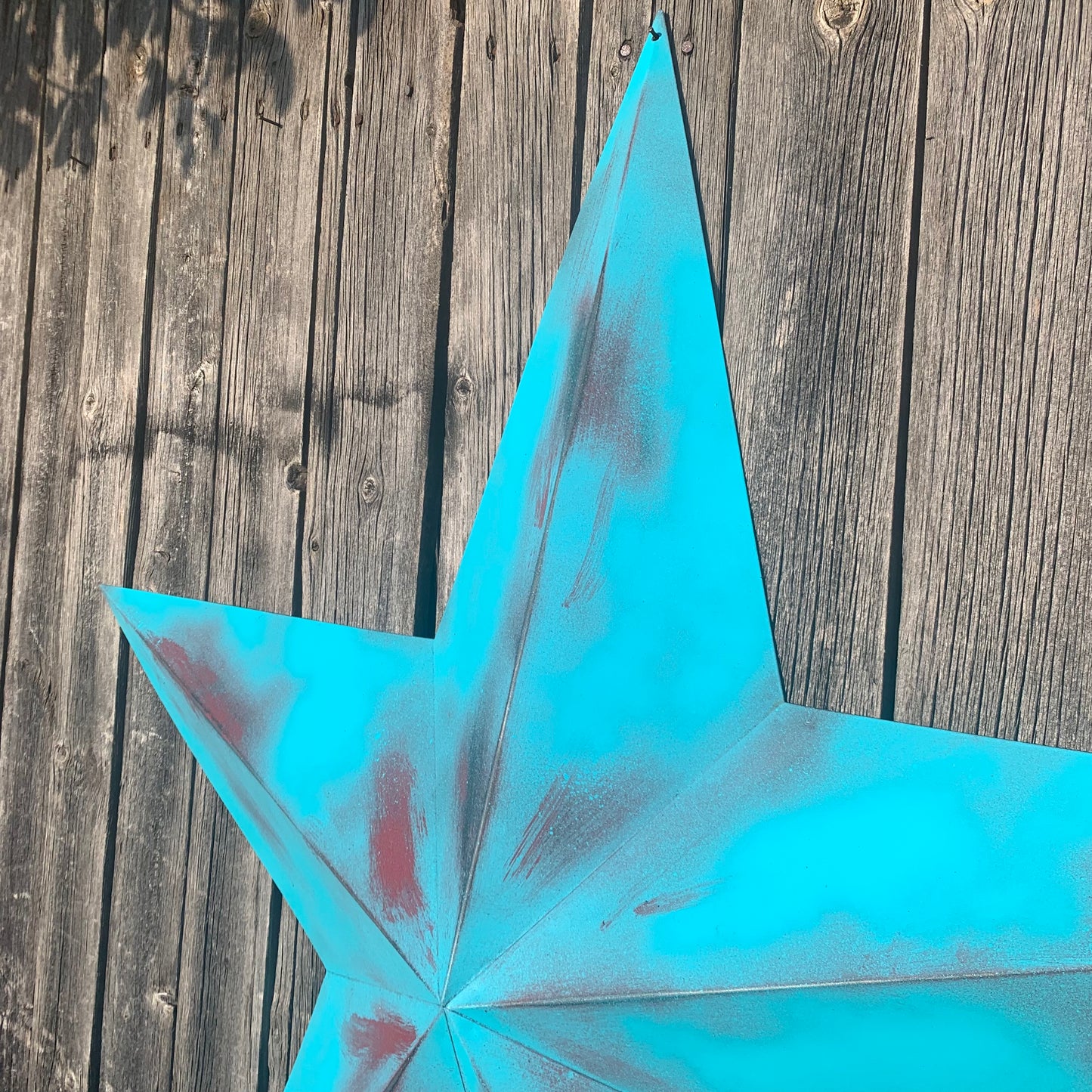 #EH10540 TURQUOISE DISTRESSED TWO TONE BARN STAR METAL ART WESTERN HOME DECOR HANDMADE NEW