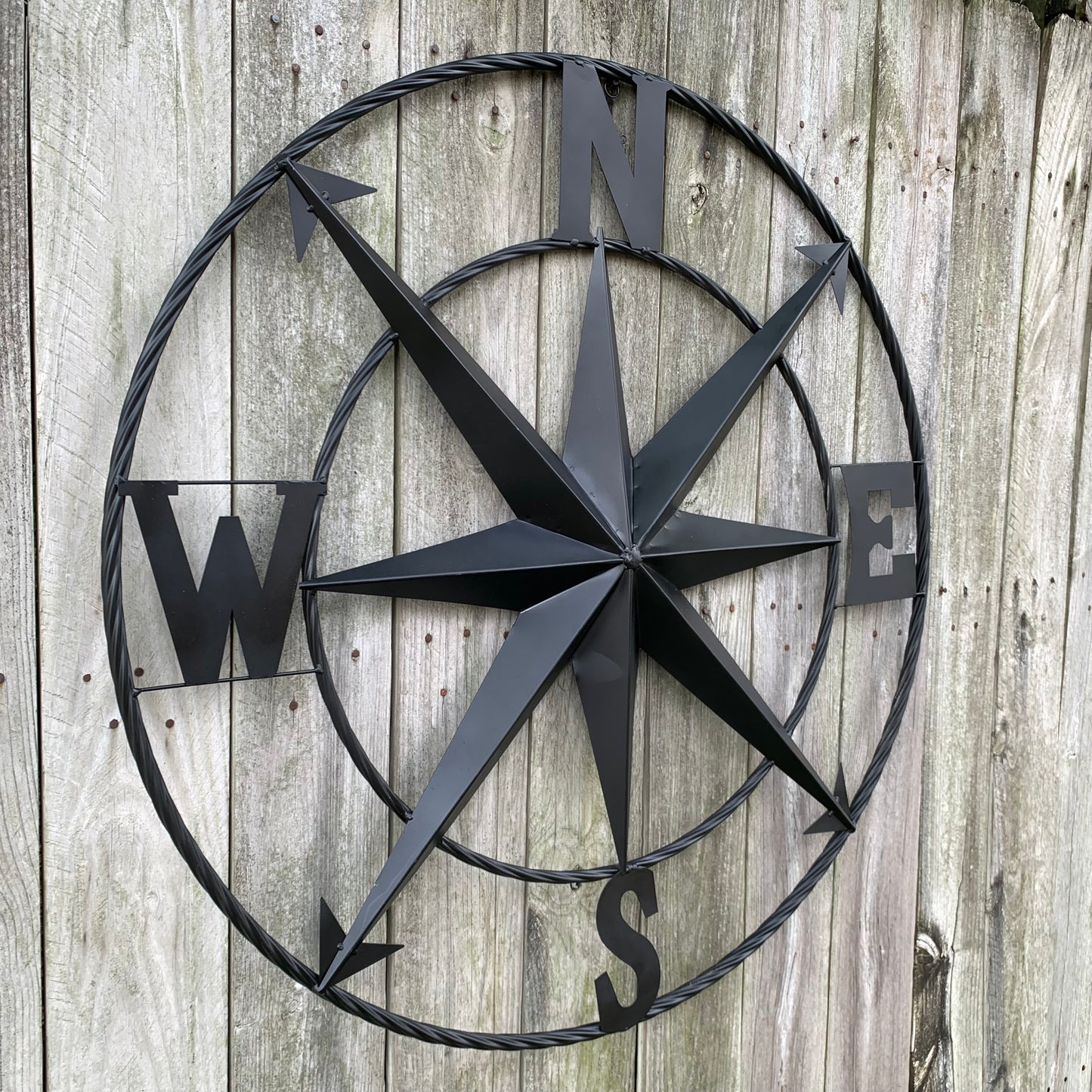 36" COMPASS RUSTIC BLACK METAL SIGN WALL ART WESTERN HOME DECOR HANDMADE NEW