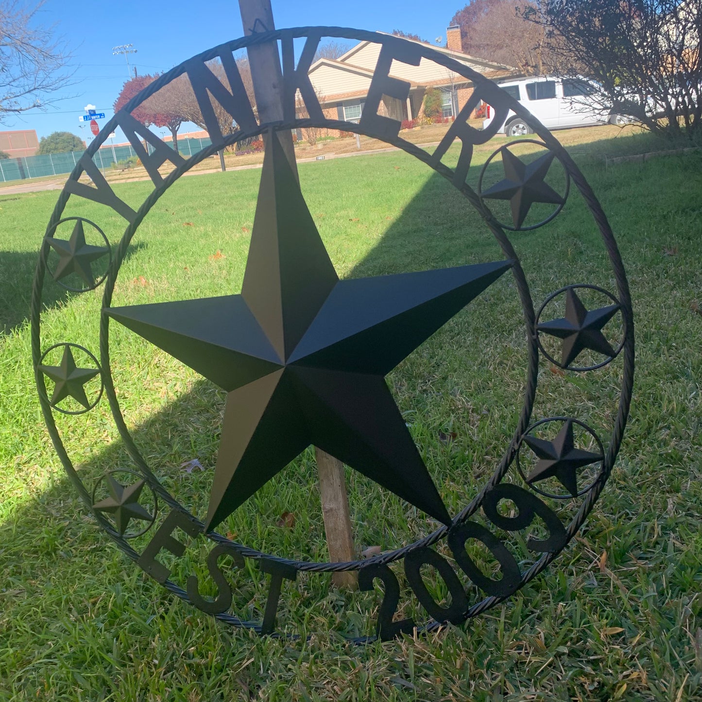 YANKER STYLE CUSTOM NAME STAR BARN METAL STAR 3d TWISTED ROPE RING WESTERN HOME DECOR RUSTIC BLACK HANDMADE 24",32",36",50"
