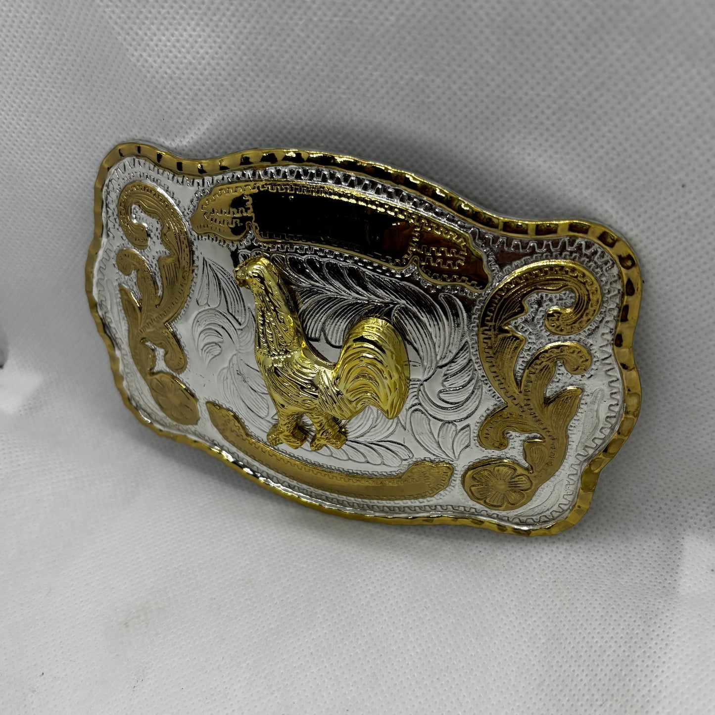 ROOSTER BELT BUCKLE GOLD SILVER WESTERN BUCKLE CRAFT HANDMADE 5.5" X 4" #EH13802