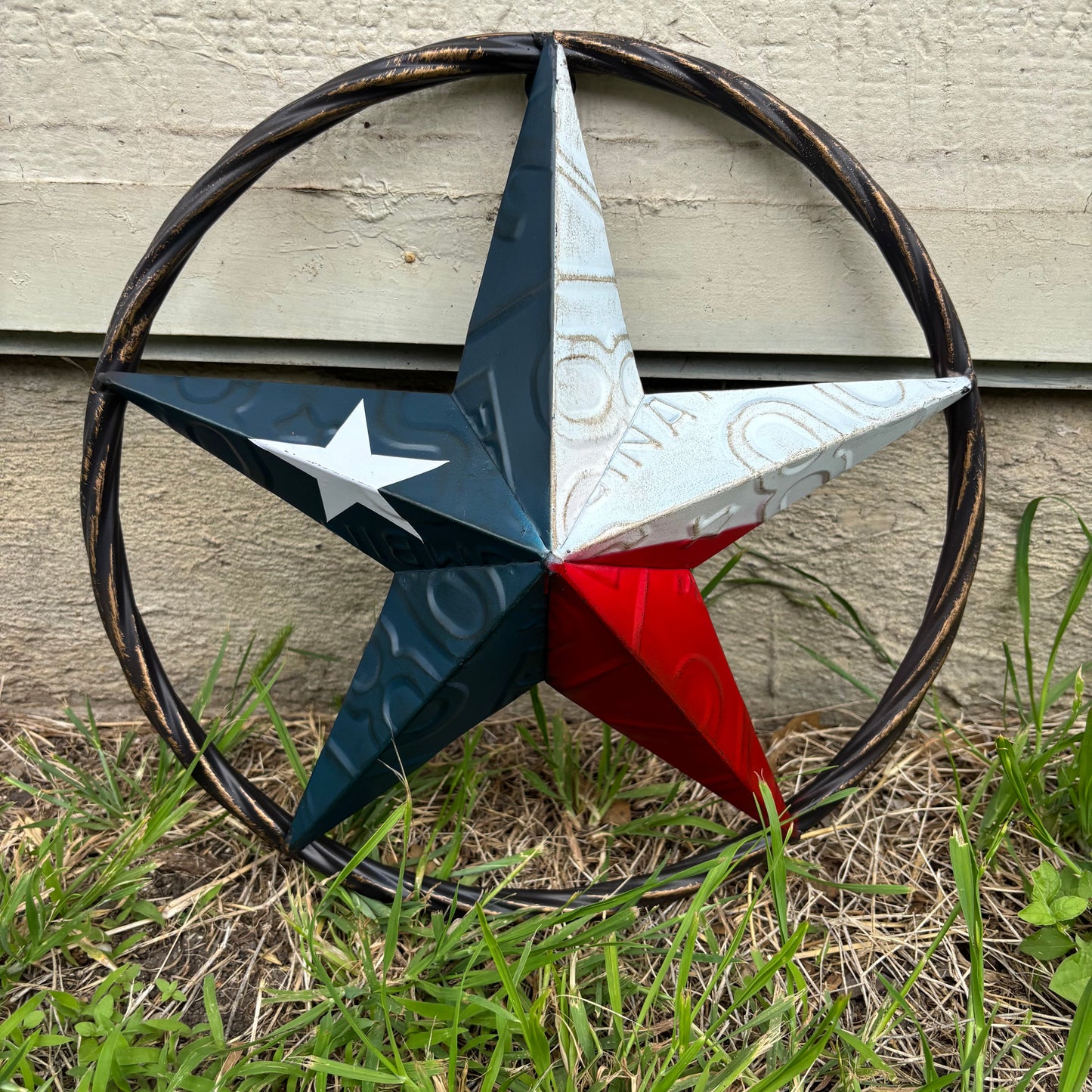 RED WHITE BLUE LICENSE PLATE METAL BARN LONESTAR WESTERN HOME DECOR HANDMADE EH13325
