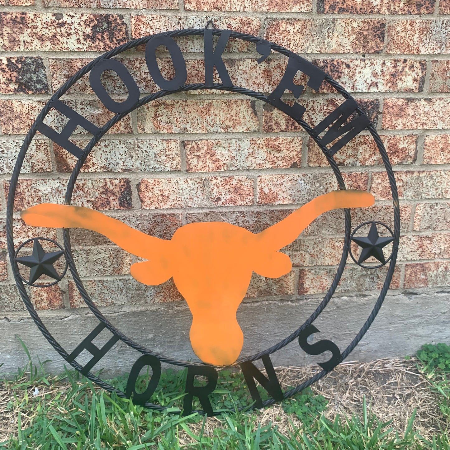 HOOKEM HORNS WITH LONE STAR TEXAS LONGHORNS HOOK EM METAL CUSTOM VINTAGE CRAFT WALL ART TEAM SIGN HANDMADE