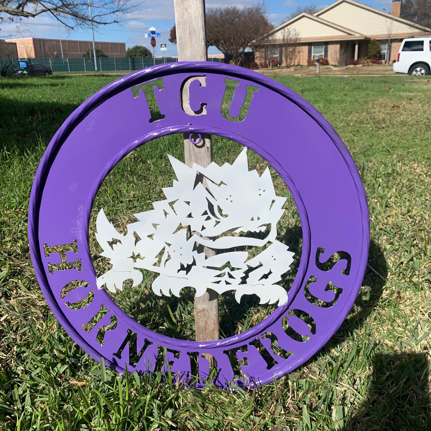 18",24",32" TCU HORNED FROGS CUSTOM METAL VINTAGE CRAFT TEAM SIGN WESTERN HOME DECOR HANDMADE
