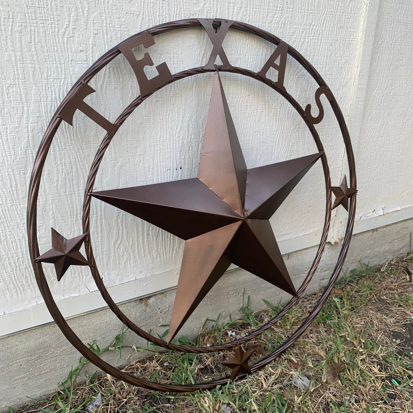 TEXAS LONESTAR WITH 3 SMALL STARS BARN STAR METAL RUSTIC BRONZE COPPER TWISTED ROPE RING WESTERN HOME DECOR HANDMADE NEW