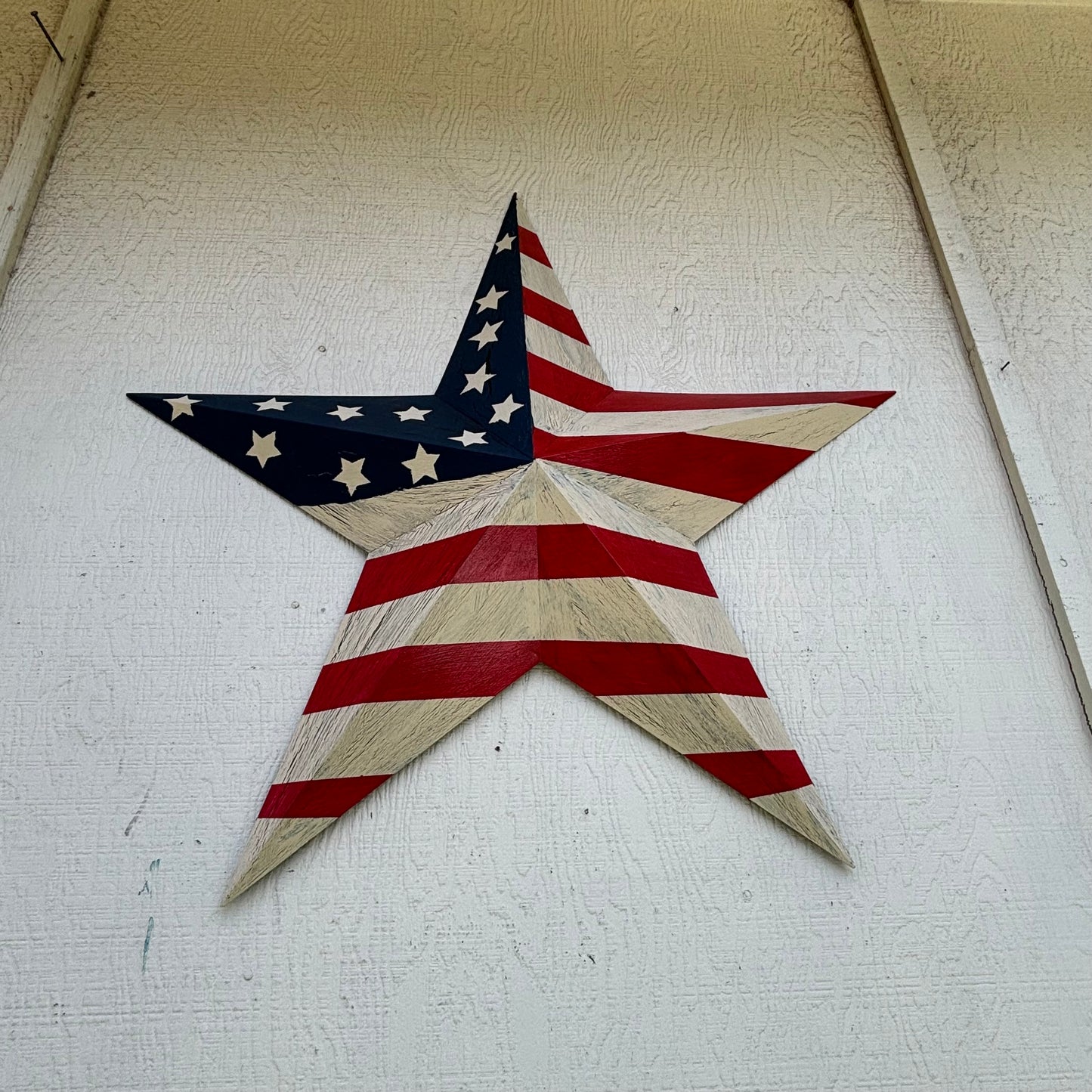 USA FLAG STAR CRACKLE RED IVORY NAVY BLUE METAL BARN STAR METAL WALL ART WESTERN HOME DECOR HANDMADE NEW