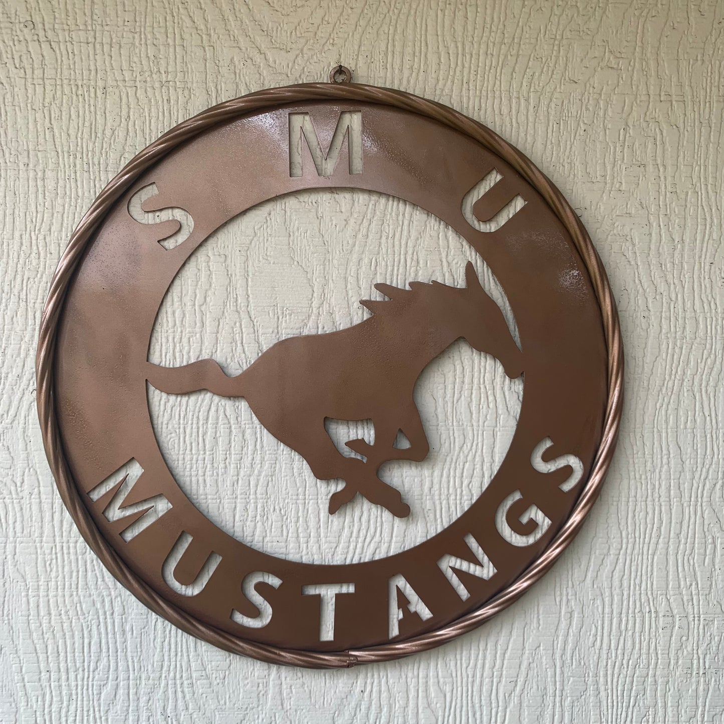 SMU MUSTANGS HAMMERED COPPER METAL CUSTOM VINTAGE CRAFT WALL ART TEAM SIGN HANDMADE