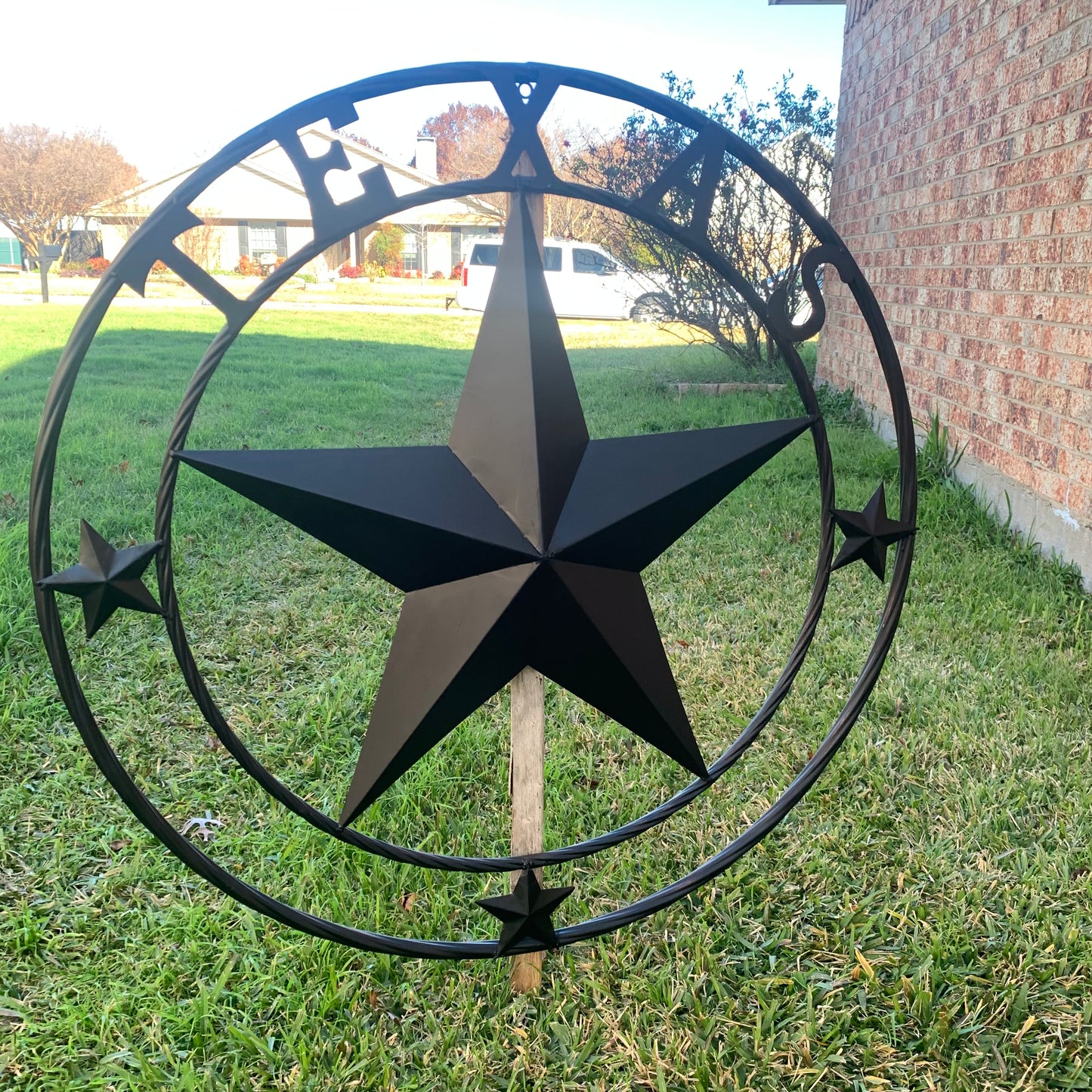 TEXAS LONESTAR WITH 3 SMALL STARS BARN STAR METAL RUSTIC BLACK TWISTED ROPE RING WESTERN HOME DECOR HANDMADE NEW