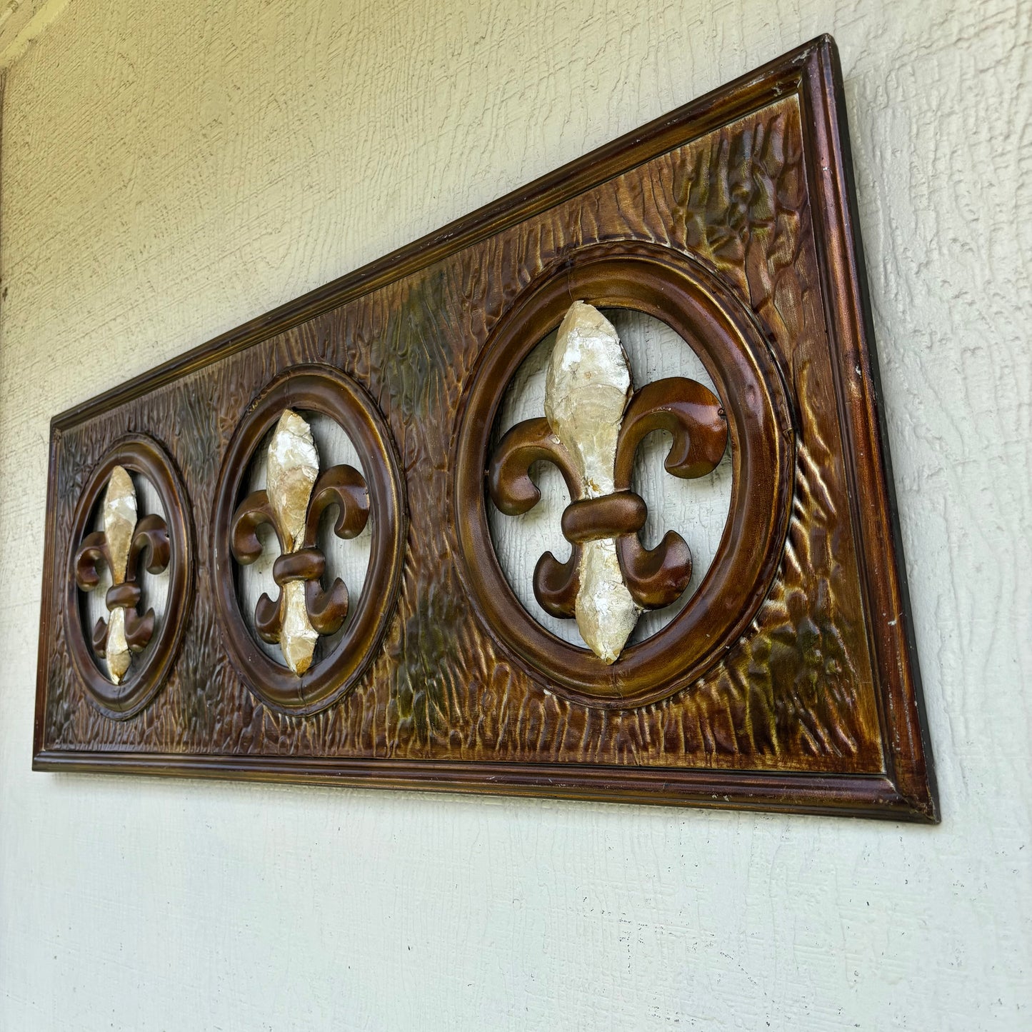 36" FLEUR DE LIS GOLD BROWN RECTANGLE WALL ART WESTERN METAL ART HANDMADE #EH13330