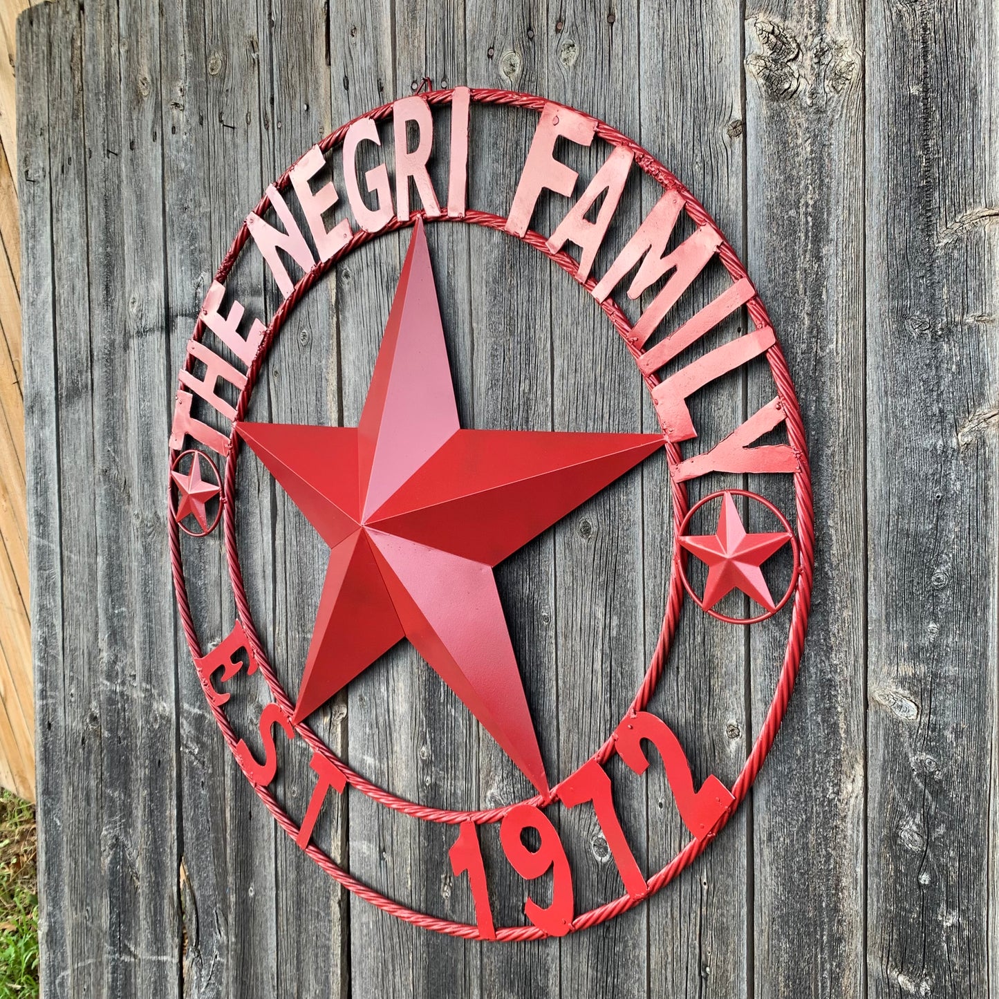NEGRI FAMILY STYLE YOUR CUSTOM NAME STAR BARN STAR METAL LONE STAR WESTERN HOME DECOR RUSTIC BURGUNDY RED HANDMADE 24",32",36",50"