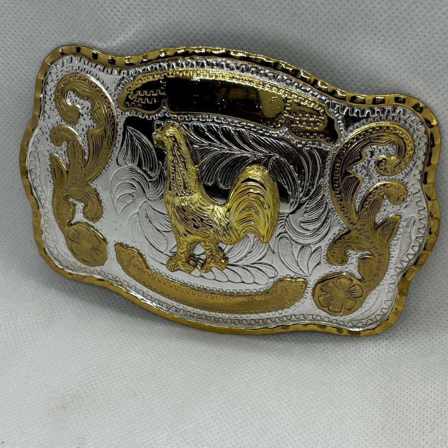 ROOSTER BELT BUCKLE GOLD SILVER WESTERN BUCKLE CRAFT HANDMADE 5.5" X 4" #EH13802