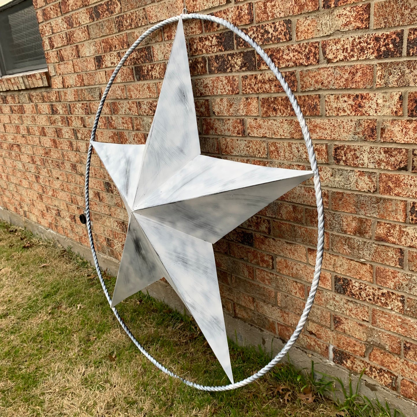 5 FOOT WHITE DISTRESSED STAR TWO TONE TEXTURE BARN STAR METAL LONESTAR TWISTED ROPE RING WESTERN HOME DECOR HANDMADE NEW
