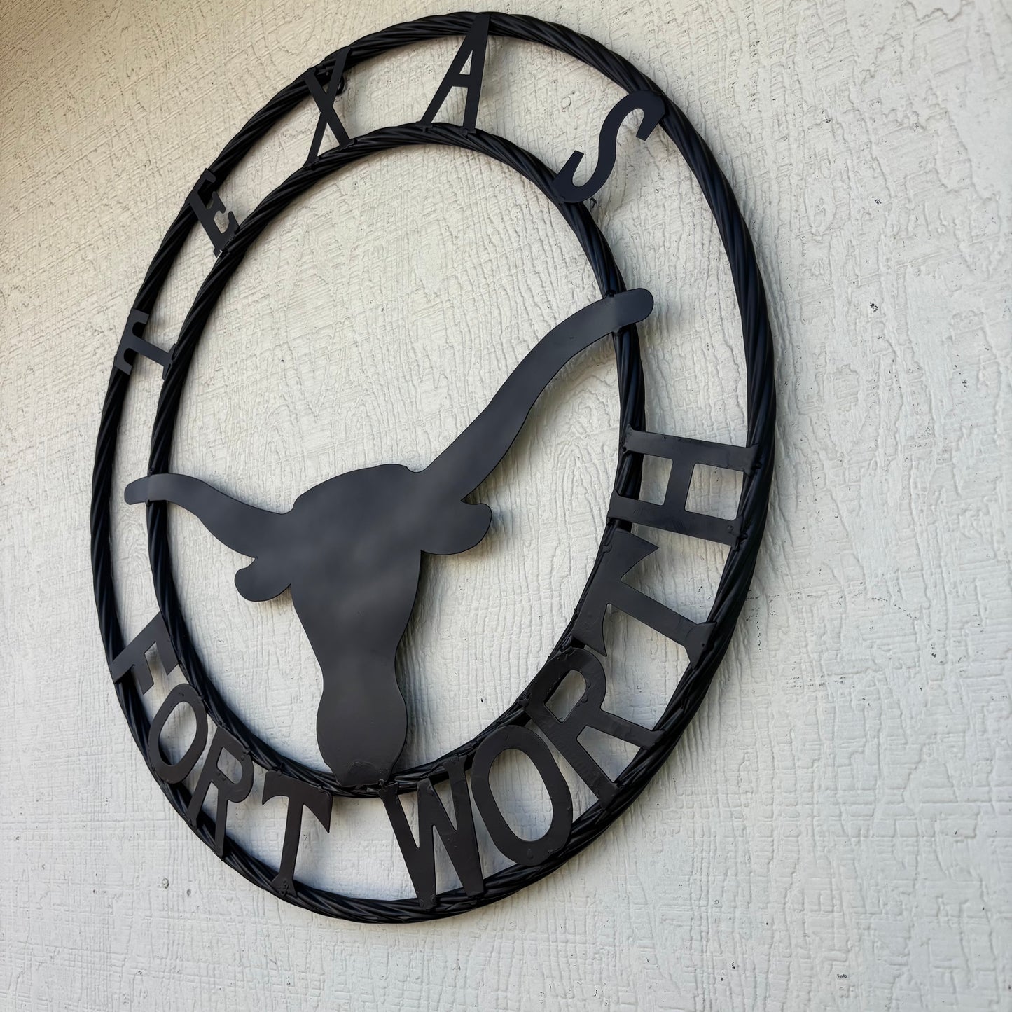 TEXAS FORT WORTH METAL SIGN LONGHORNS BLACK WESTERN HOME DECOR HANDMADE